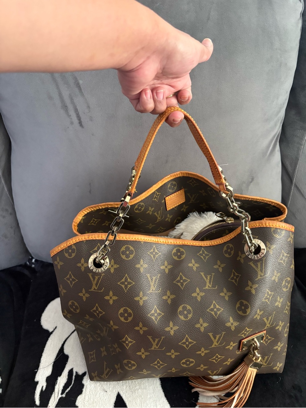 Monogram Canvas Tote in Brown and Tan with Chain Handles